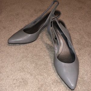 Gray strapped kitten heels